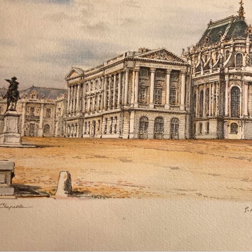 Antique color print on paper Palais de Versailles French architectural landmark - Picture 4 of 12